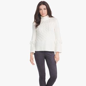 White House Black Market | Cotton Mixed Stitch Fringe Sweater